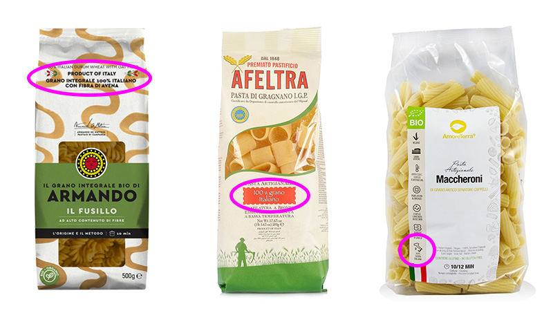 Indicazione in etichetta del grano 100% italiano