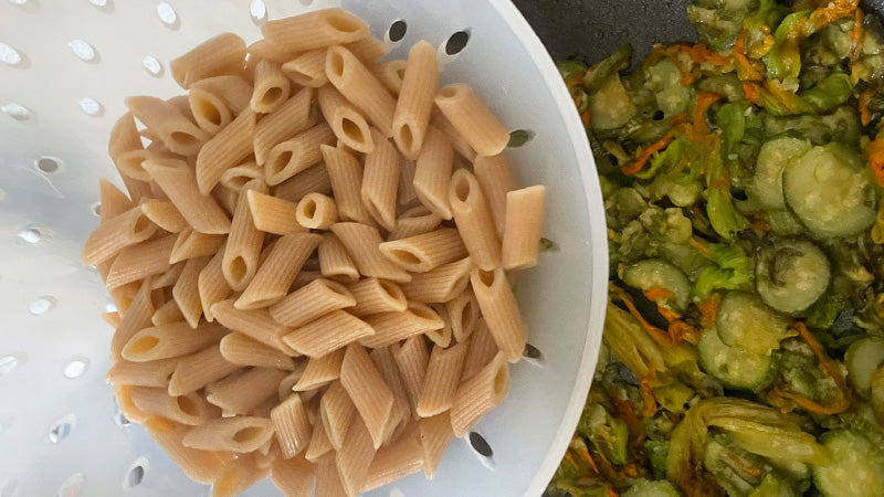 MEZZE PENNE SENATORE CAPPELLI WITH RICOTTA, ZUCCHINI AND FLOWERS