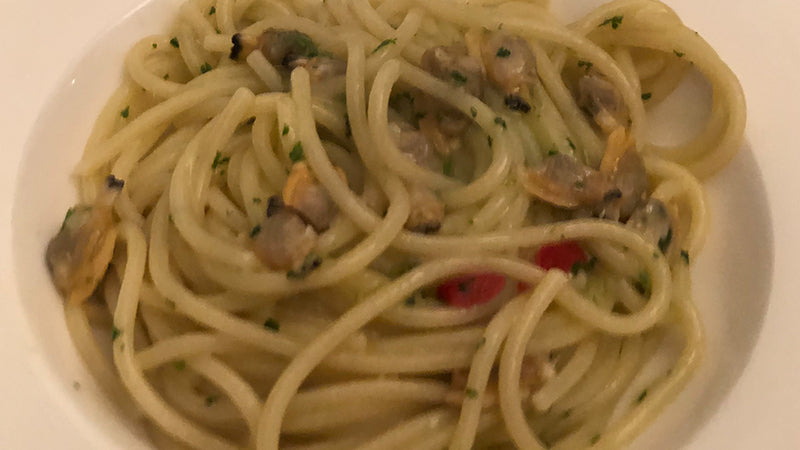 SPAGHETTI SENATORE CAPPELLI, VONGOLE E RISOTTATI CON BOTTARGA