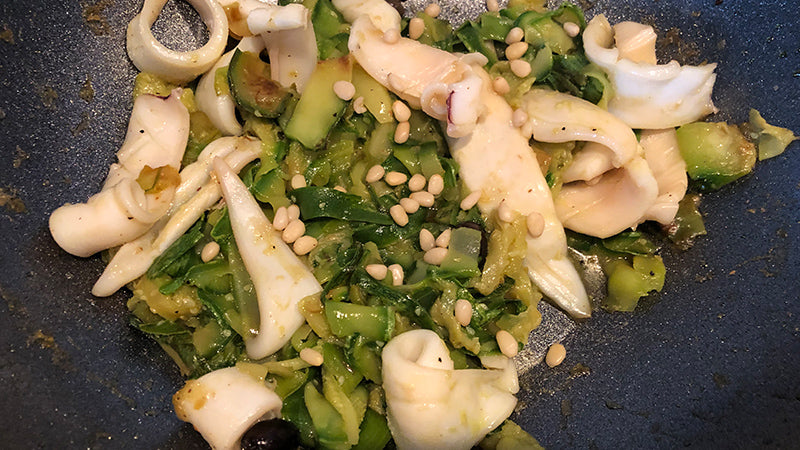 TORCHIETTI INTEGRALI S. CAPPELLI CON CALAMARI E ZUCCHINE