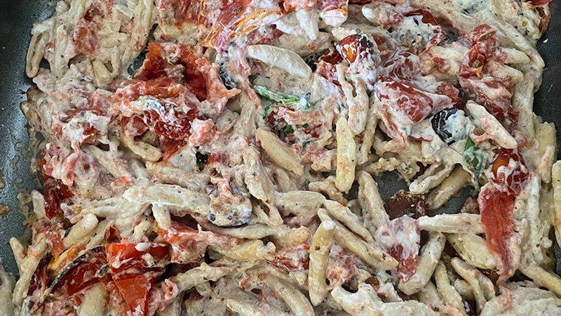 Raschiatelli integrali Senatore Cappelli con ricotta e pomodori al forno