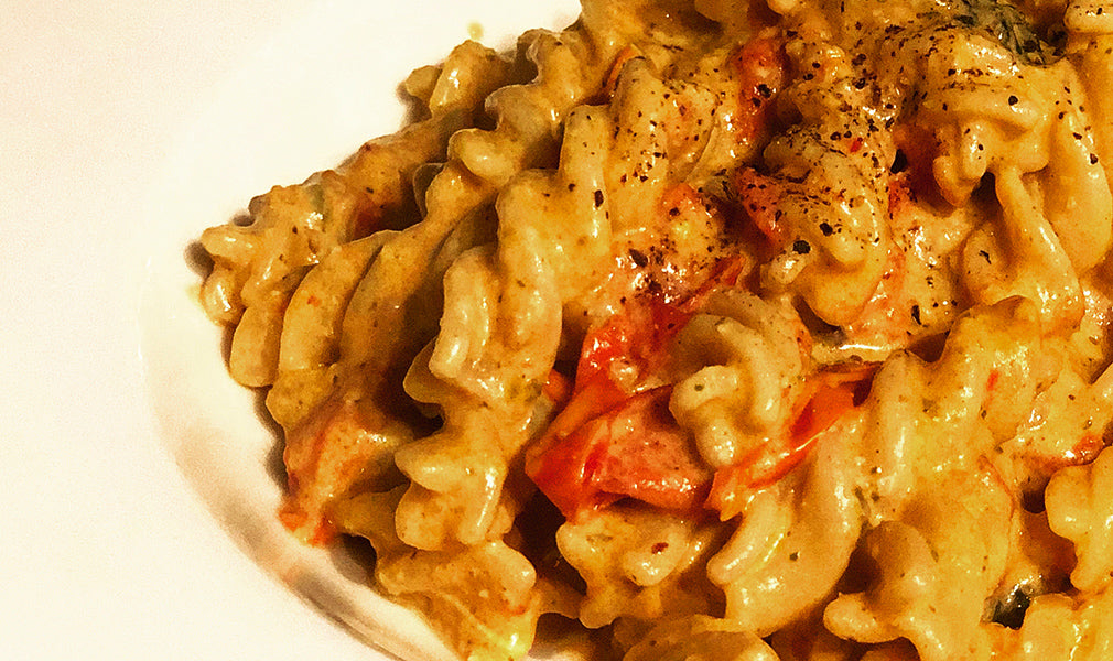 FUSILLI crema di ricotta e pistacchi con pomodorini