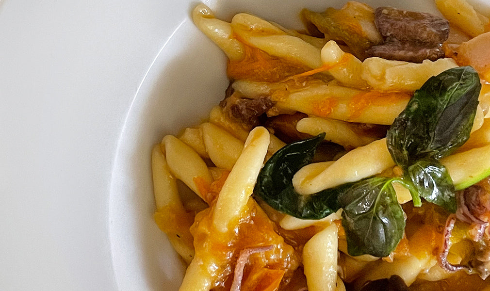 STROZZAPRETI S. CAPPELLI, SQUID, DATTERINO TOMATOES, ZUCCHINI FLOWERS.